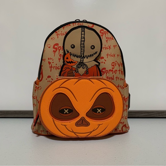Loungefly Trick 'r Treat Sam Pumpkin Mini Backpack & Zip-Around Wallet - Picture 3 of 13